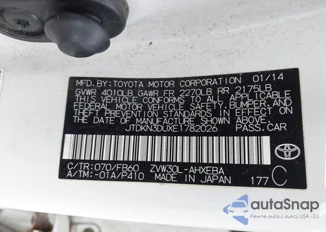 2014 Toyota Prius Two from USA, damaged, VIN JTDKN3DUXE1782026